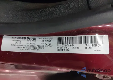 2015 Chrysler 200 Limited from USA, damaged, VIN 1C3CCCAB4FN596459